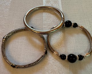 Silver And Gold Wide Bangle With Crystal And Black Bead Bracelets..18