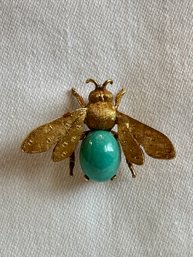 SATSKY 14k Italy Yellow Gold Turquoise Bumble Bee Pin - 2