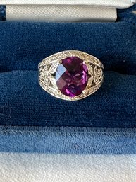 14k White Gold Large Amethyst Diamond Ring - 3