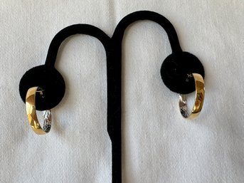 14k ITALY Yellow Gold On The Outside And Textured White Gold Hoops - 13