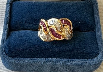 18k Yellow Gold Ruby And Diamond Wide Band Ring - 15