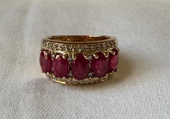 Classic Beauty EFFY 14k Yellow Gold 5 Ruby Diamond Ring - 7