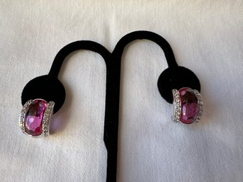 Bright Pink Sapphire Sterling Silver Pierced Earrings - 18