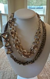 Cache Chunky Gold Double Chain Link Necklace & Gold Gem Necklace - J8