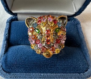 Multi Colored Gem Stone Sterling Silver Panther Ring - 25