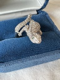SONYA B Iguana Sterling Silver & Cubic Zirconia Ring With Green Gem Eyes - 26
