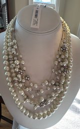 Ann Taylor Faux Pearl / Crystal Double Strand & 4 Strand Faux Pearl / Crystal Necklace - J13