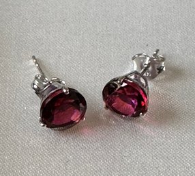 14k White Gold & Red Gem Stud Earrings - 29
