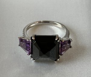 Black Spinel Amethyst Sterling Silver Ring - 30