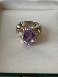 Amethyst & Diamond Sterling Silver 2 Tone Cocktail Ring - 31