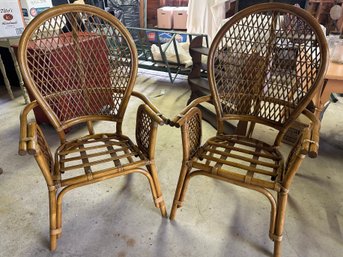 Pair Of 1970s Bamboo Rattan Peacock Dining Chairs - G2