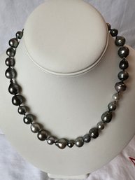 Stunning NEW Kwan Natural Metallic Gray Baroque Cultured Pearl Necklace Choker 18 Inch - 32