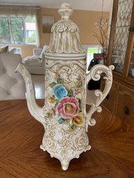 Extra Large Italian Vassano 525 Porcelain Pitcher With Lovely Flowers - D12