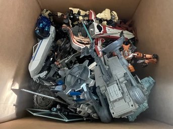 Box Of Star Wars Action Figures And Vehicles
