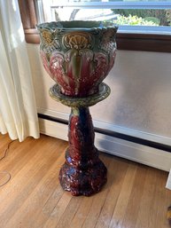 Earth Toned Jardinier With Coordinating Pedestal Weller? - Lv19