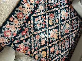 Black Floral Rectangular Wool Rug - DN3