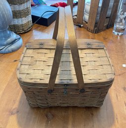 Vintage Woven Picnic Basket With Double Handles
