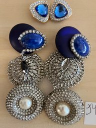 4 Pair Of Rhinestone Clip-on Earrings-J4
