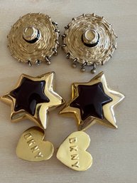 3 Pair Of Clip-on Earrings, 2 Dkny, 1 Les Bernard-j6