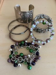 6 Pretty Assorted Bracelets One With Elephant On Cuff-J22