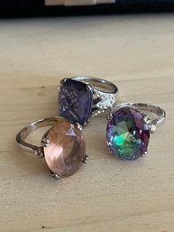 3 Sterling Cocktail Rings-J24
