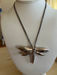 Large Dragon Fly Pendant Marked Israel And Chain Marked Italy 925-J31