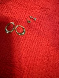 #136 Lot Of 3 10kt Gold Earrings , 10kt Emerald Earring, Platinum Diamond Earring