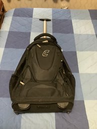 Black Wheeled Canvas Suitcase With Pull Handle -mb