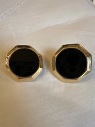 Vintage 14k Yellow Gold & Onyx Pierced Earrings - J6