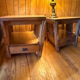 3 Mission Style Oak End Tables And Matching Coffee Table Bassett