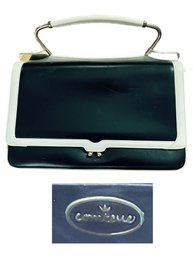 Comtesse Vintage Handbag Black And White Detailed With Metal Strap Made In Germany