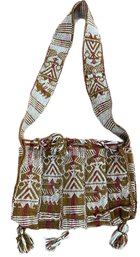 Deep Gold Tone And Cream Woven Hippy Satchel