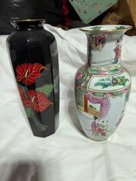 A Pair Of Porcelain Vases Asian Inspired Made In Japan And China