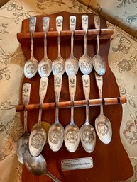 Bicentennial Thirteen Colonies Spoon Set With Wooden Rack