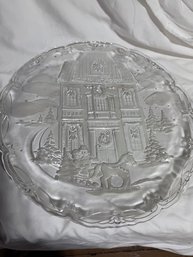 Glass Embossed Winter Wonderland Cake/cheese Plate