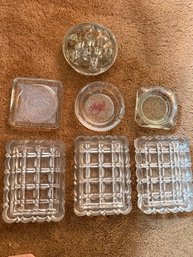 Group Of Ashtrays, A Flower Frog,  And Crystal Trays