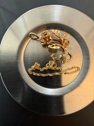 14kt Gold Rose Charm, Bracelet, And Tuxedo Button 2.409 Grams