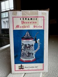 Ceramic And Pewter Prussian Musical Beer Stein