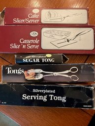 Serving Tongs, Sugar, Salad, Cake Slicer, Etc In Boxes