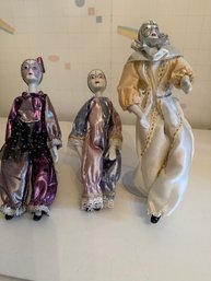 Three European Pierrot Dolls ~ Porcelain Faces