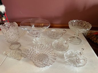 Large Group Of Crystal, Vases, Appetizer Plates, Bowls, Creamer And Sugar, Stoppers Etc