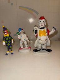 Three Vintage Porcelain Clown Figurines