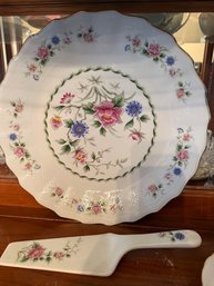 Cake Plate And Knife Spring Night Fine China