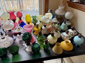 Large Collection Of Hurricane, Shades, Bases And Lamps