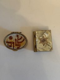 Two Vintage Pill Boxes, Star Of DavidMother Of Pearl And Inlaid Hebrew