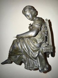 Cast Spelter Figurine Woman At Table Sculpture