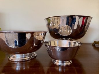 Group Of Three Oneida Bowls, 2 With Liners 12, 10, And 6' Wide