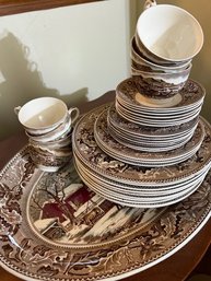 Johnson Brothers 8 Cups And Saucers, Serving Platter Dinnerand Luncheon Plates