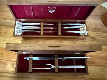 Gerber Carving Set An 6 Steak Knives In Walnut Cases