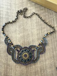 Sorrelli Plate Necklace Rhinestones And Beads , Medallion Center